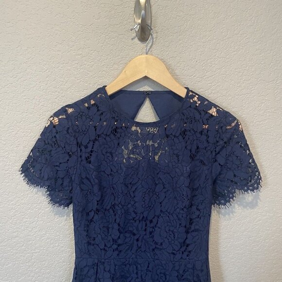 TRUTH & FABLE Women XSmall Lace Dress  Bridesmaid Midi Blue Modest Church Social - Picture 4 of 14